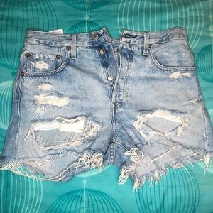 Levis high waist distressed jean shorts